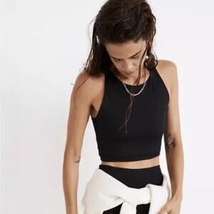 NWT Madewell Women's MWL Form Racerback High Neck Crop Top Black Size Medium